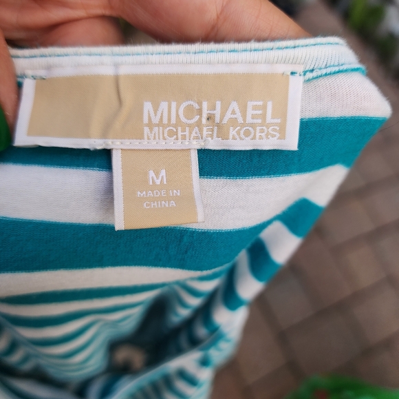 Michael Kors stripped stretch shirt, aqua & white, Sz Medium, EUC - Picture 8 of 8